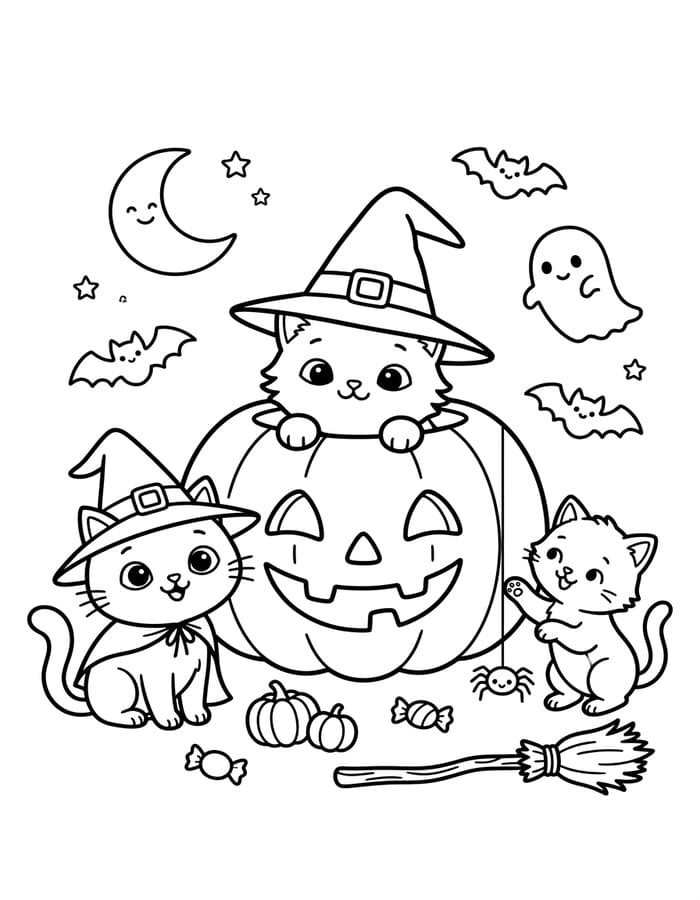 簡単 ハロウィンの猫 ぬりえ