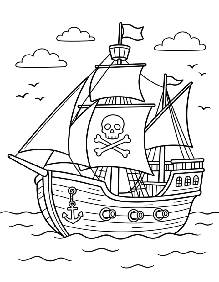 簡単 海賊船 描く ぬりえ