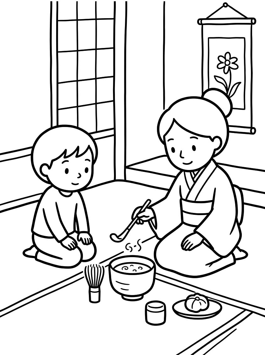 簡単 茶道 ぬりえ
