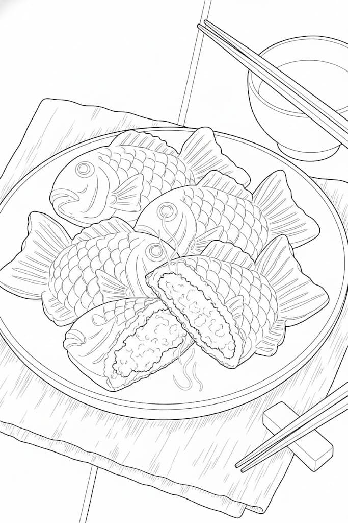 簡単 たい焼き描く ぬりえ