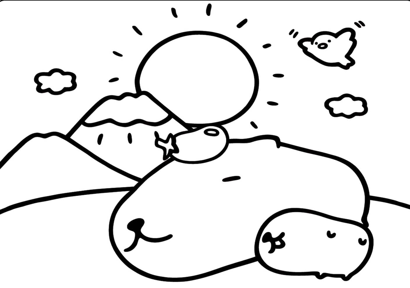 カピバラさん 基本的な ぬりえ