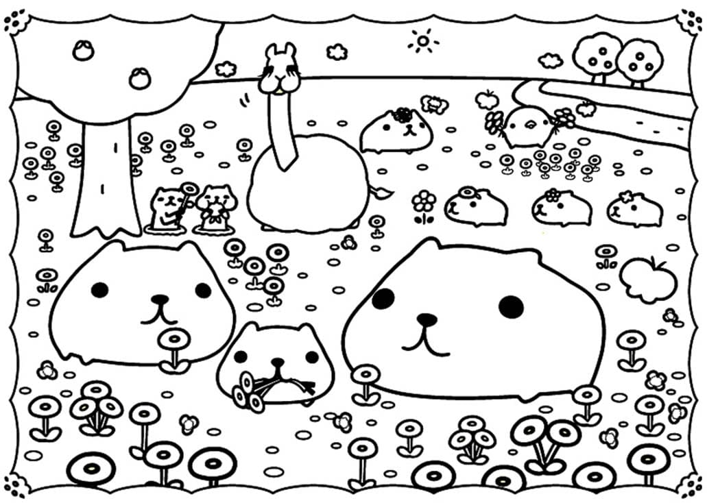 カピバラさん 無料で印刷可能 ぬりえ