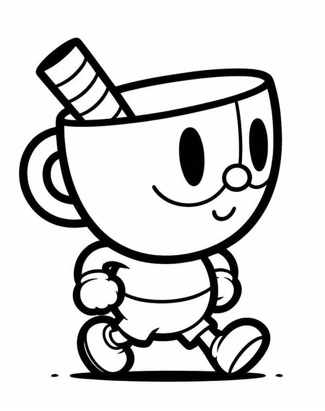 カップヘッドかわいい ぬりえ