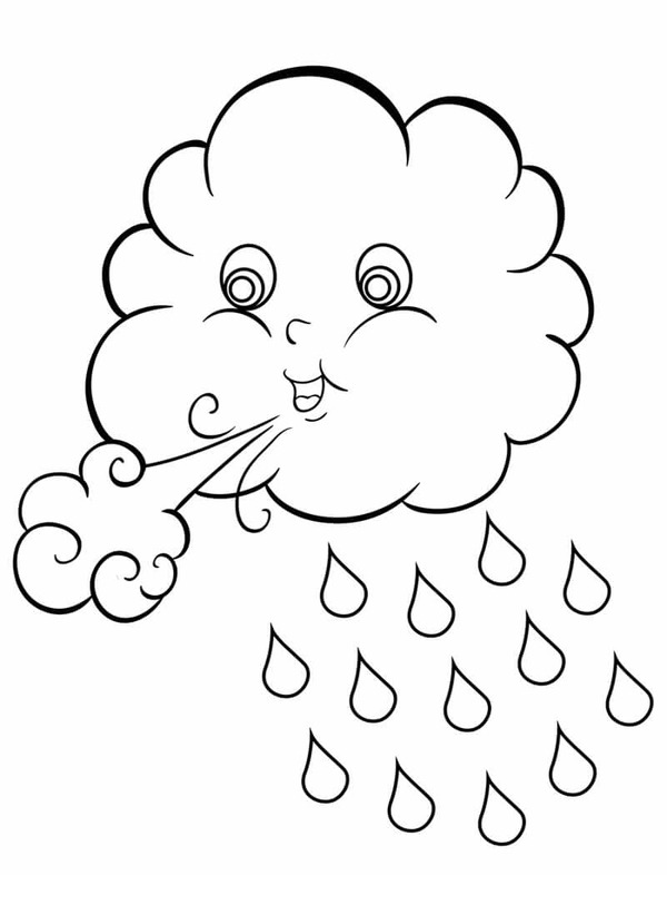 かわいい雨雲を描く ぬりえ