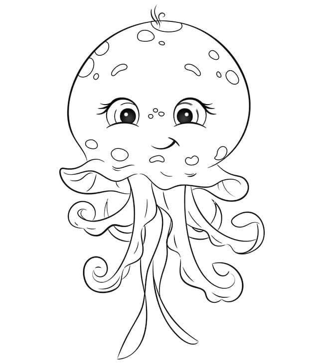 かわいいクラゲを無料で描く ぬりえ