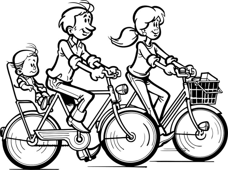 家族 サイクリング ぬりえ