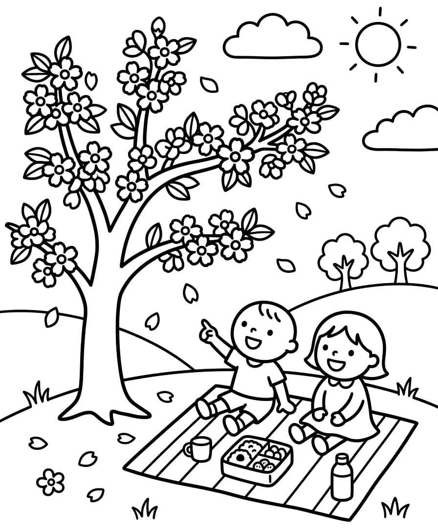 基本的な 花見 描く ぬりえ