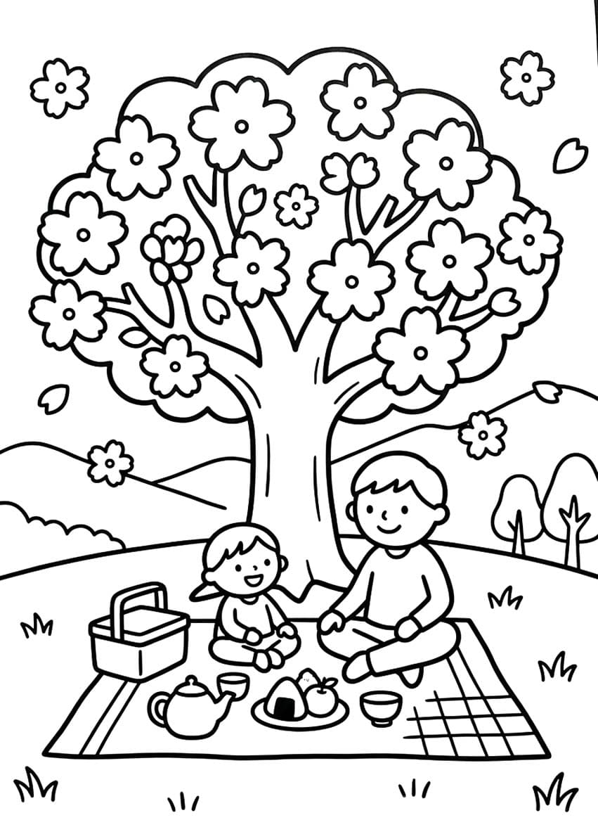 基本的な 花見 ぬりえ