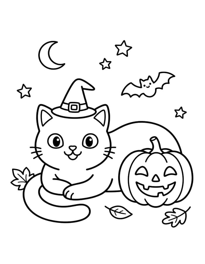 基本的な ハロウィンの猫 描く ぬりえ