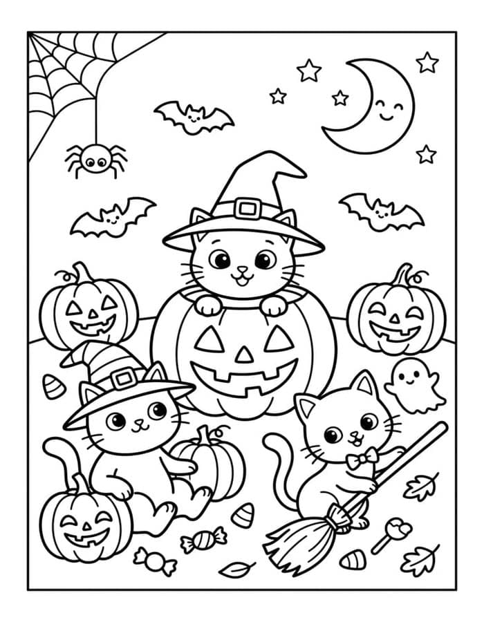 基本的な ハロウィンの猫 ぬりえ