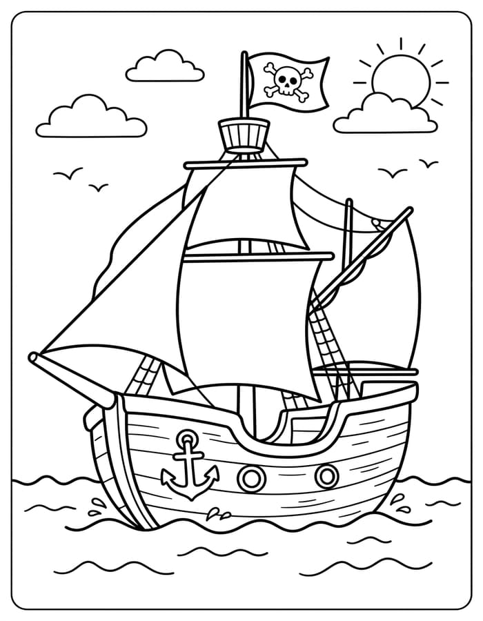 基本的な 海賊船 描く ぬりえ