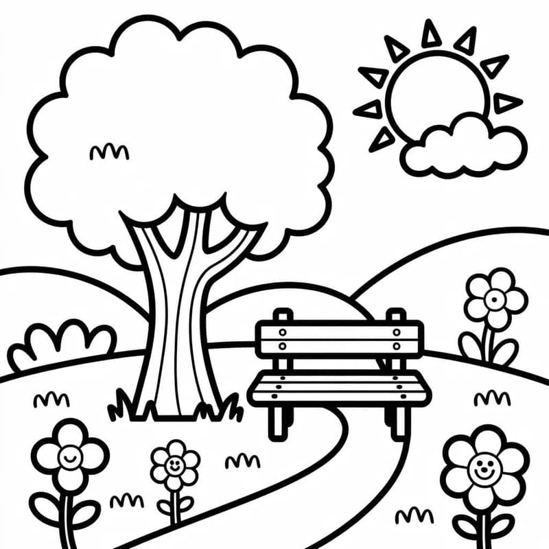 基本的な 公園 描く ぬりえ