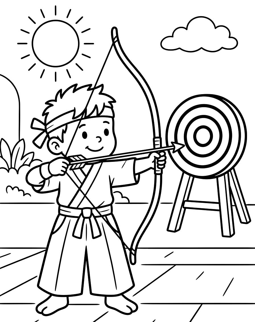 基本的な 弓道 描く ぬりえ