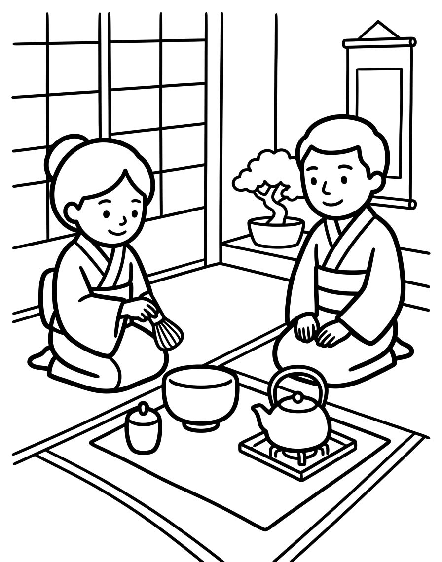 基本的な 茶道 描く ぬりえ