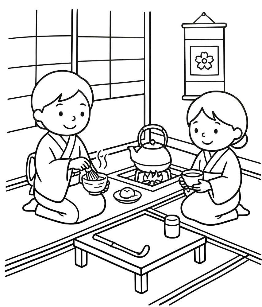 基本的な 茶道 ぬりえ