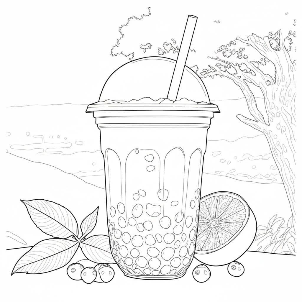 基本的な タピオカティー 描く ぬりえ