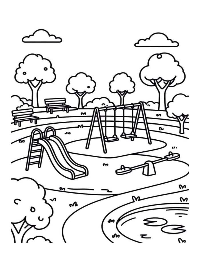 公園 描く ぬりえ