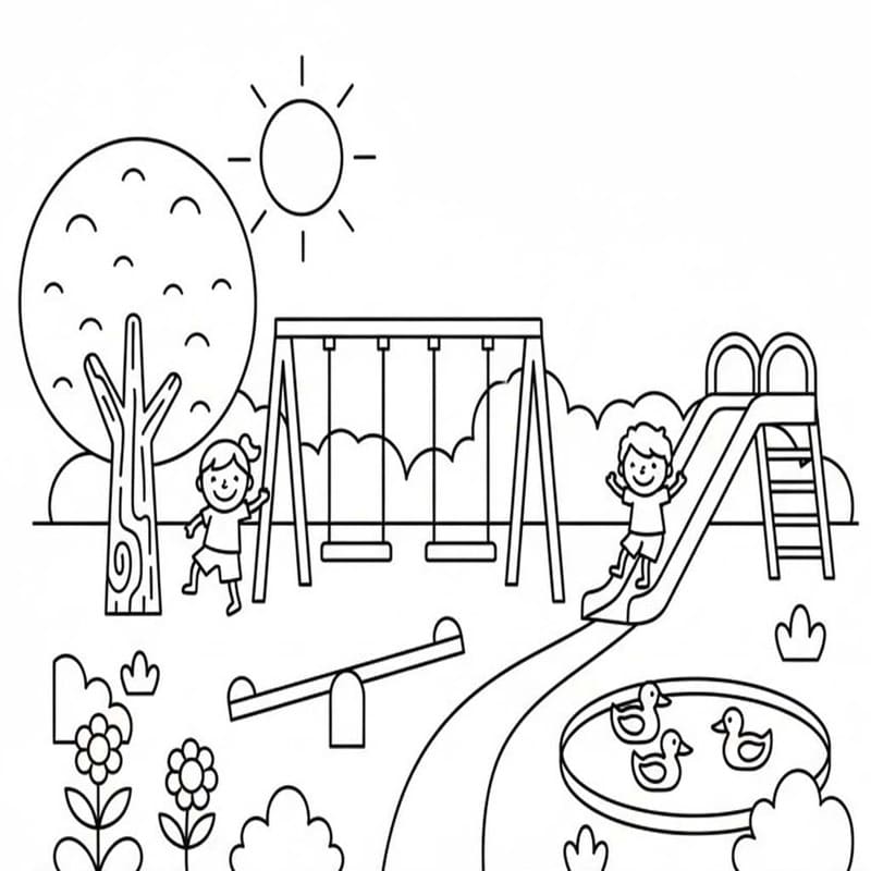 公園 基本的な ぬりえ