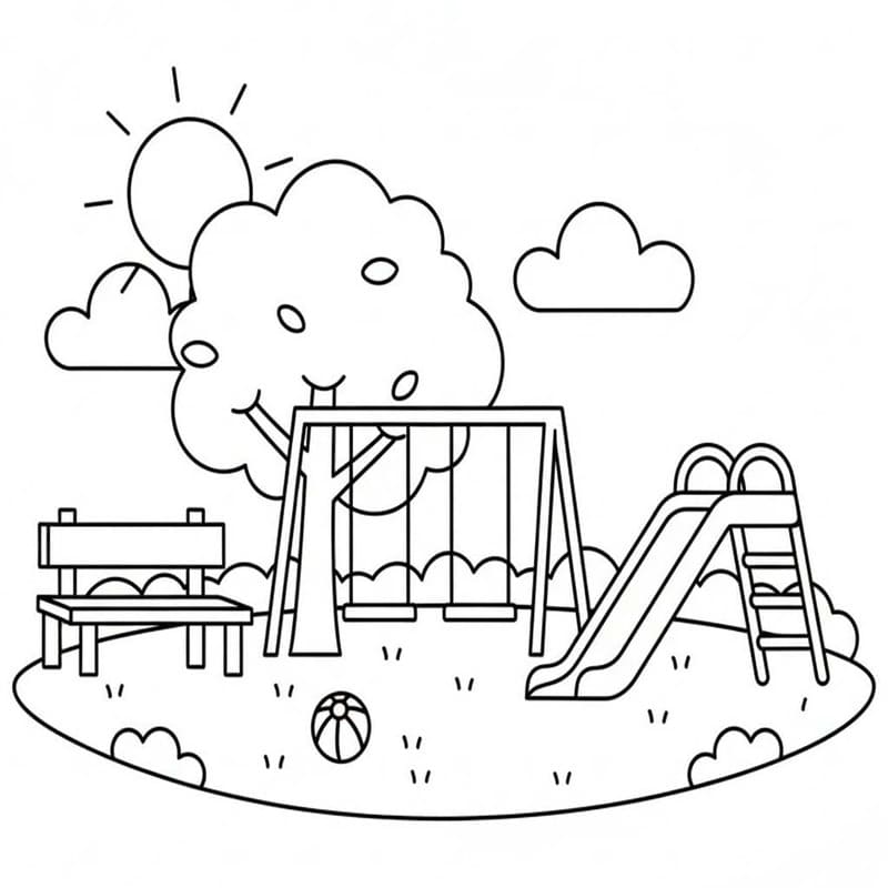 公園 単純 ぬりえ