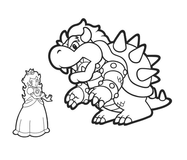 クッパ そしてピーチ姫 ぬりえ