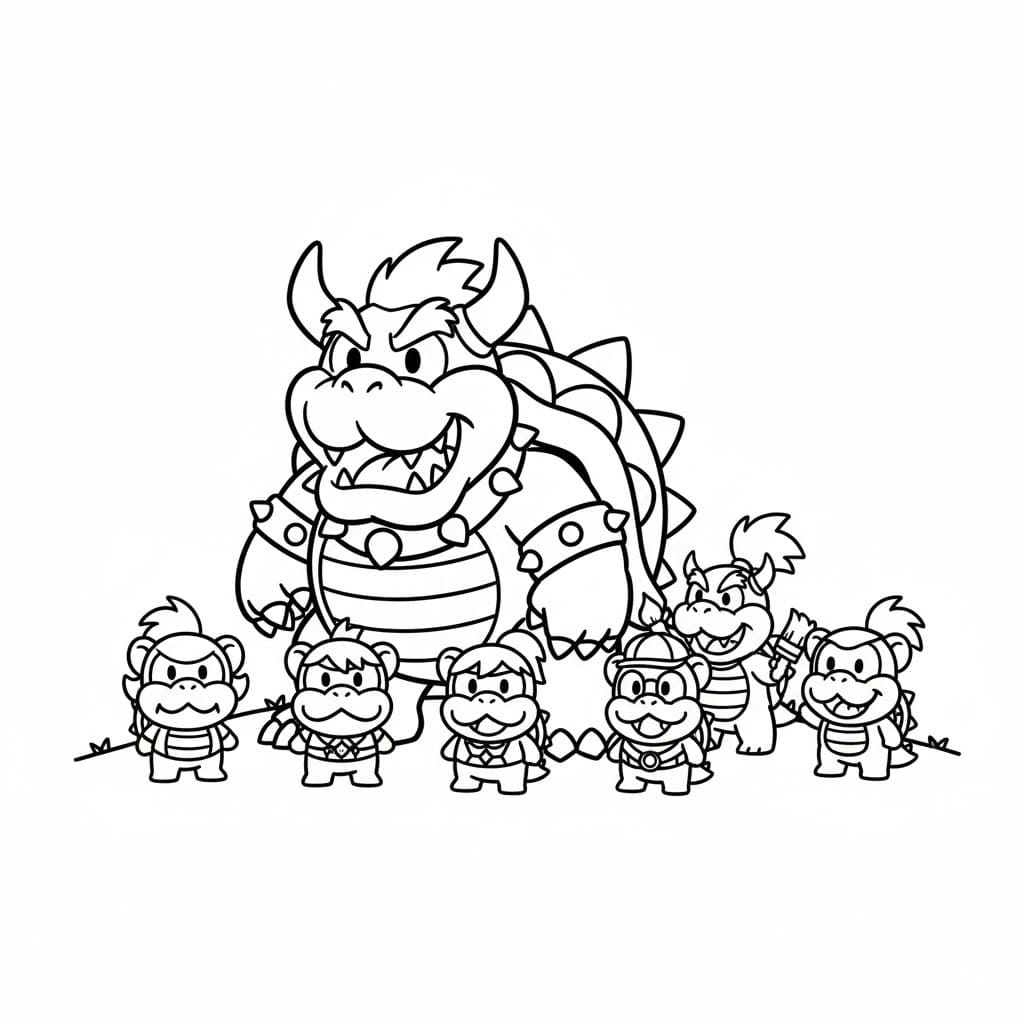 クッパファミリー 4 ぬりえ