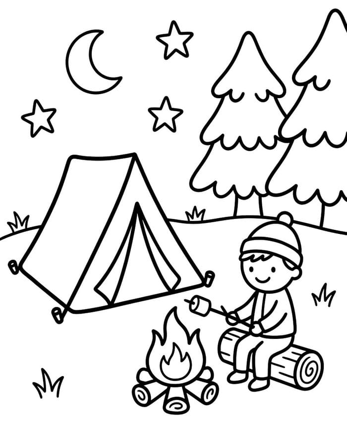 キャンプ 描く ぬりえ