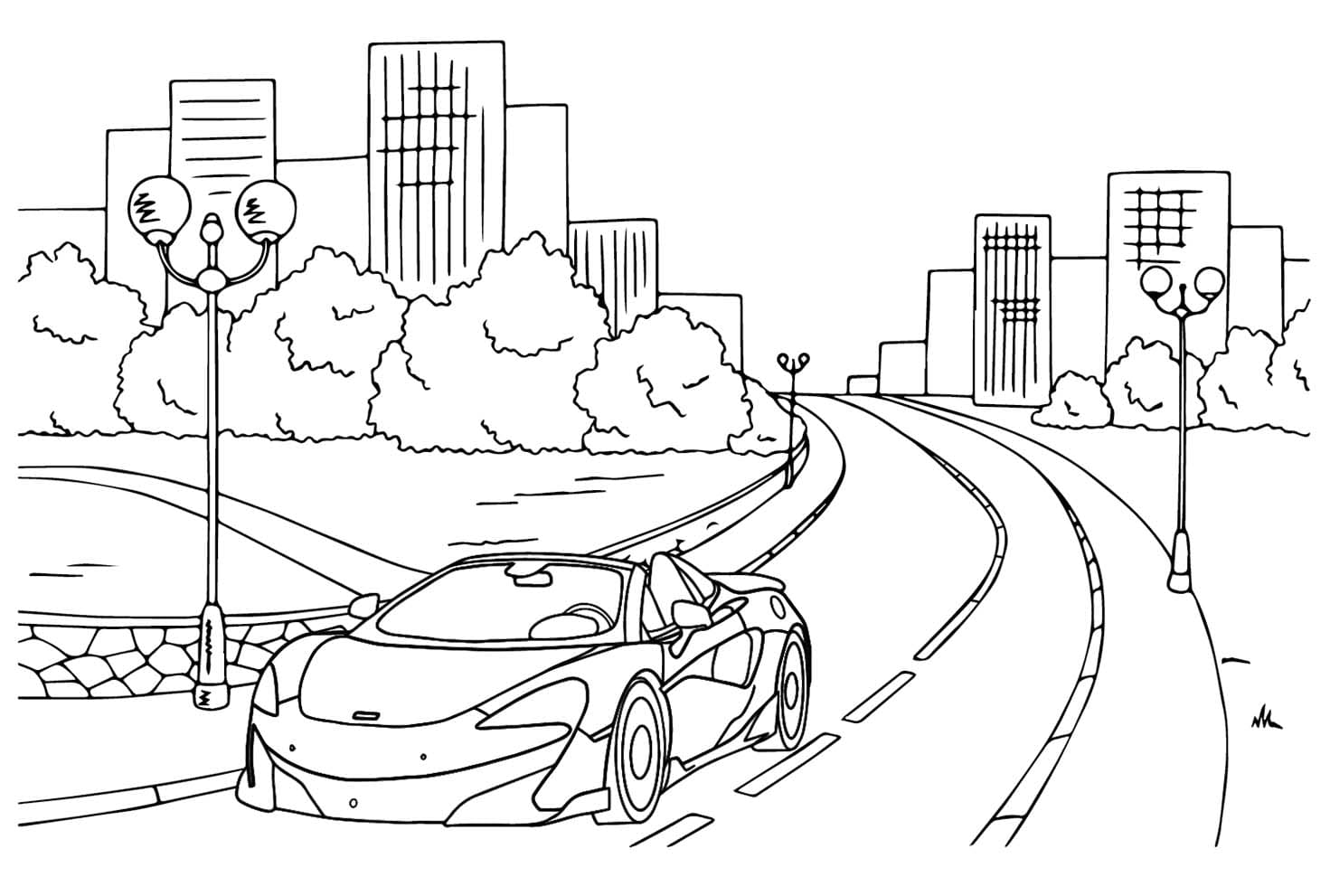 マクラーレンを道路に描く ぬりえ