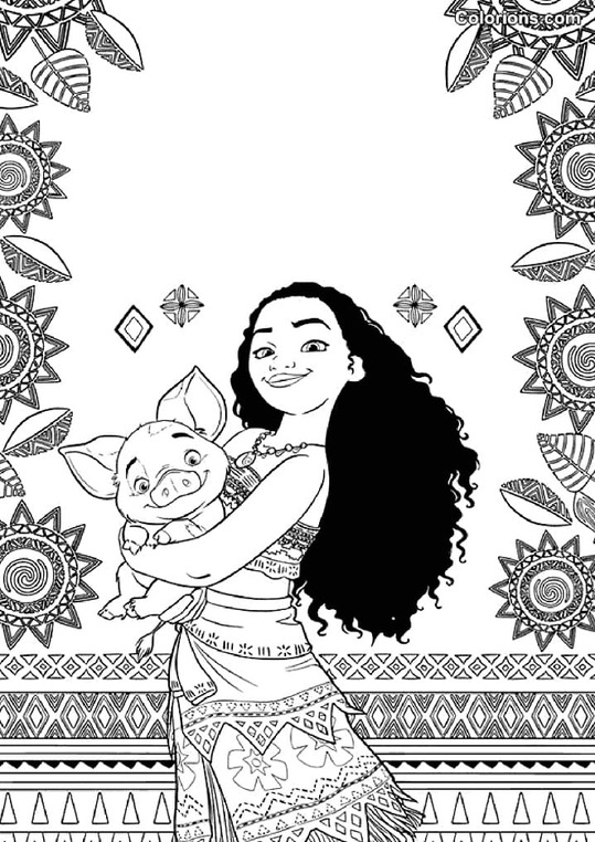 モアナとプア・ピッグ ぬりえ