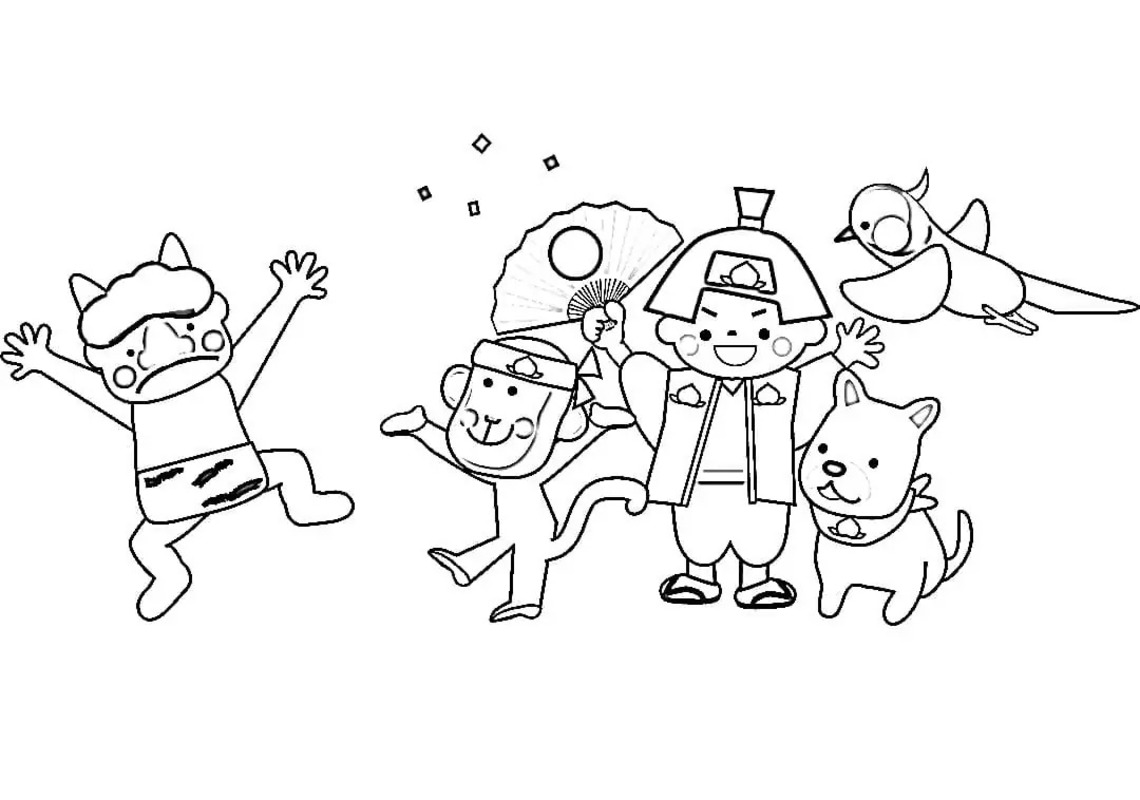 ももたろう ハッピー ぬりえ