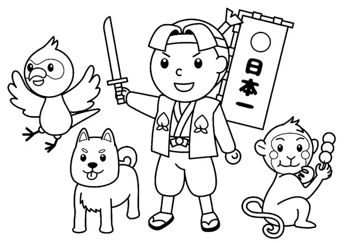 ももたろう単純 ぬりえ