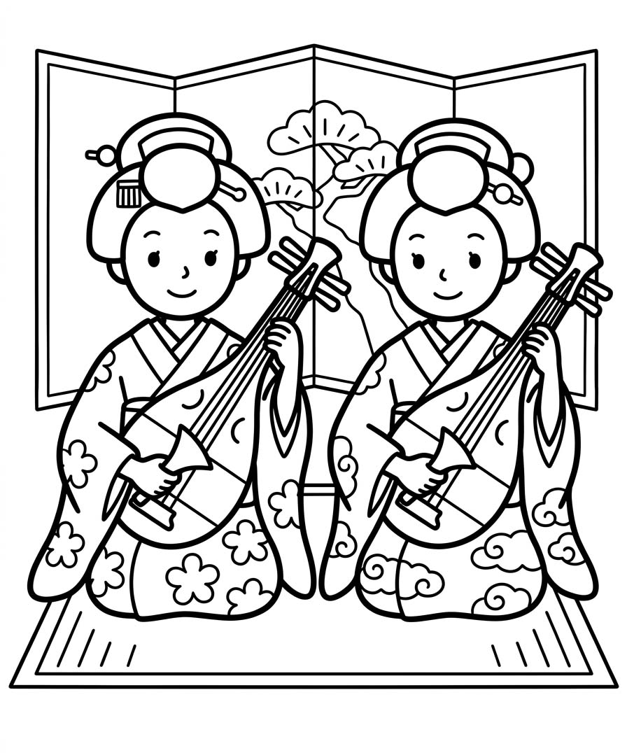 無料 琵琶 ぬりえ
