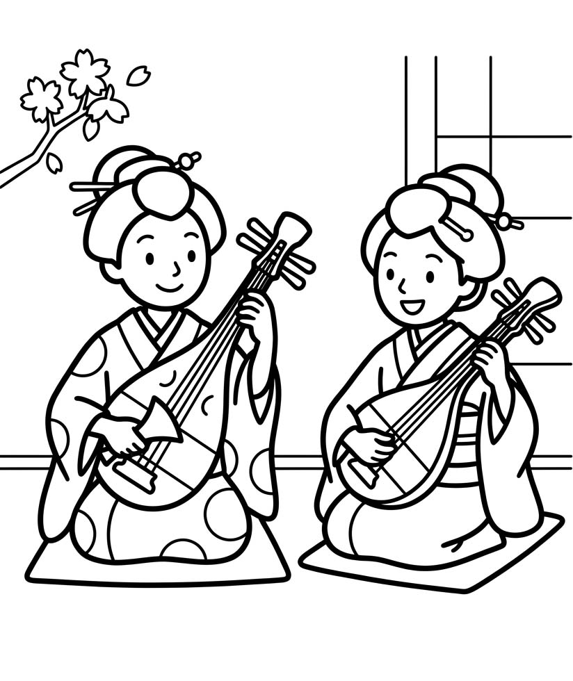 無料で 琵琶 ぬりえ