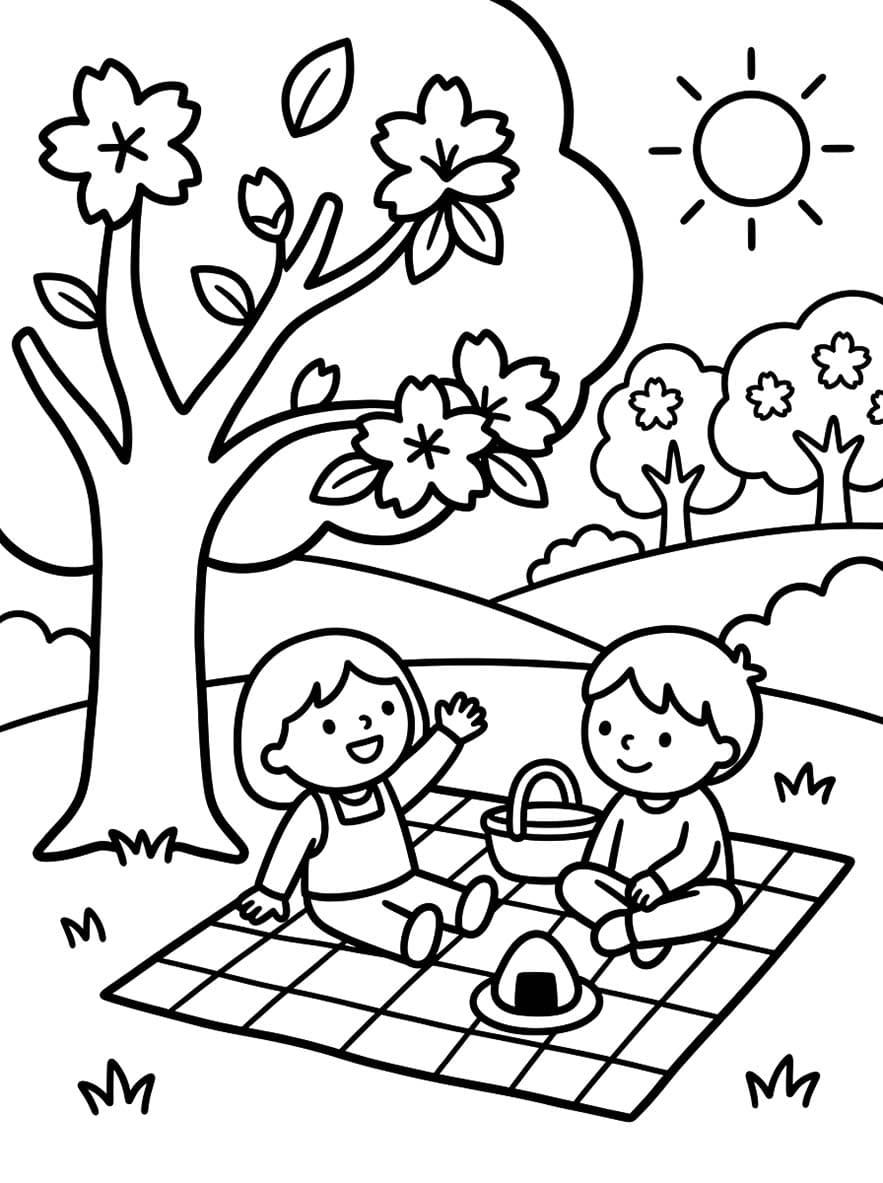 無料で 花見 描く ぬりえ