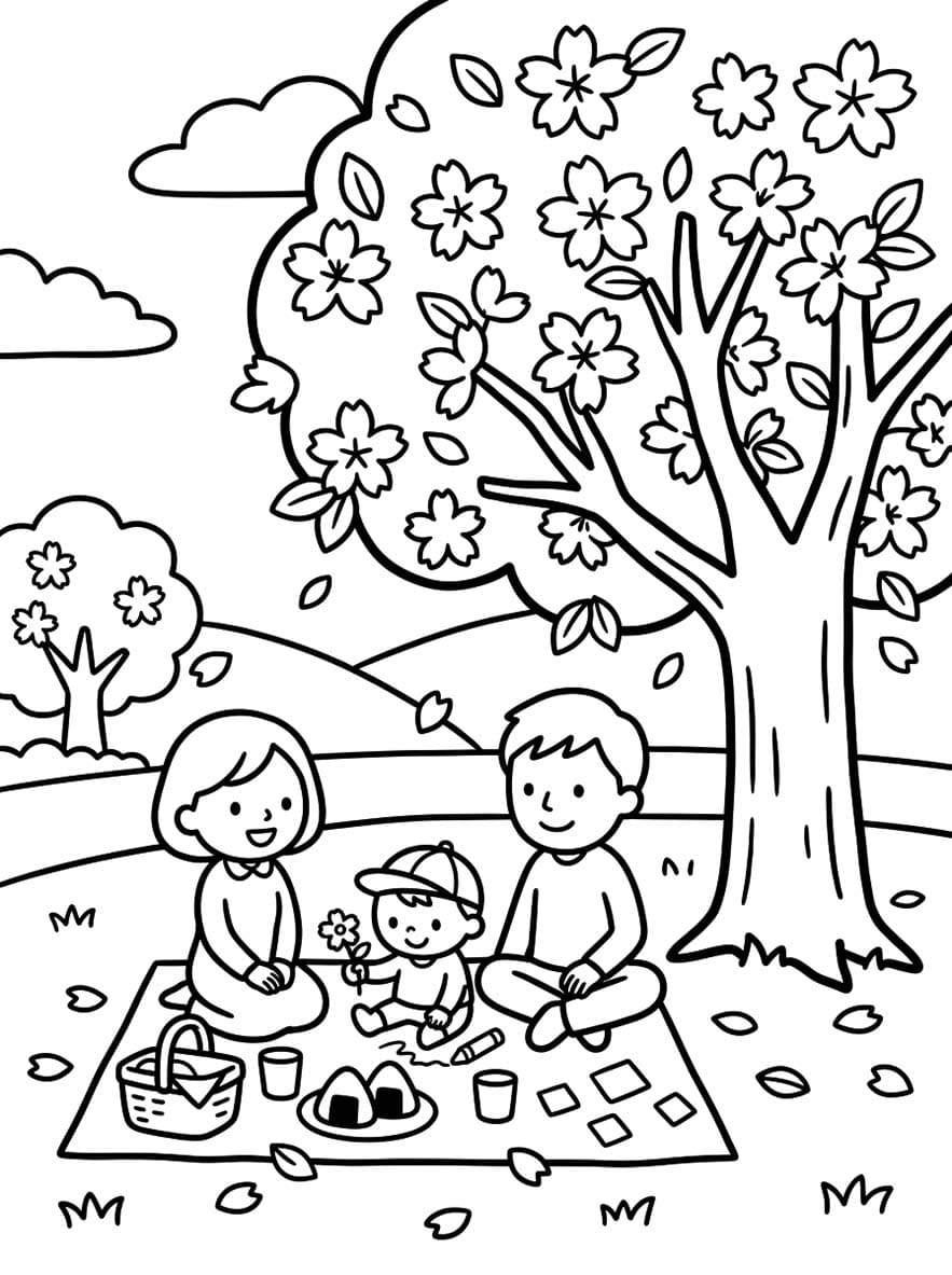 無料で 花見 ぬりえ