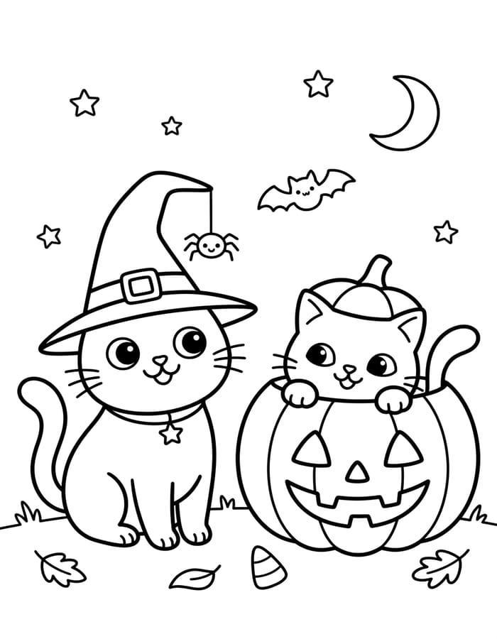 無料で ハロウィンの猫 描く ぬりえ