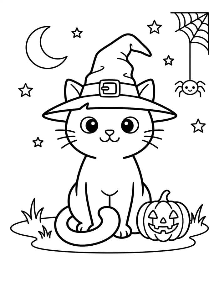 無料で ハロウィンの猫 ぬりえ