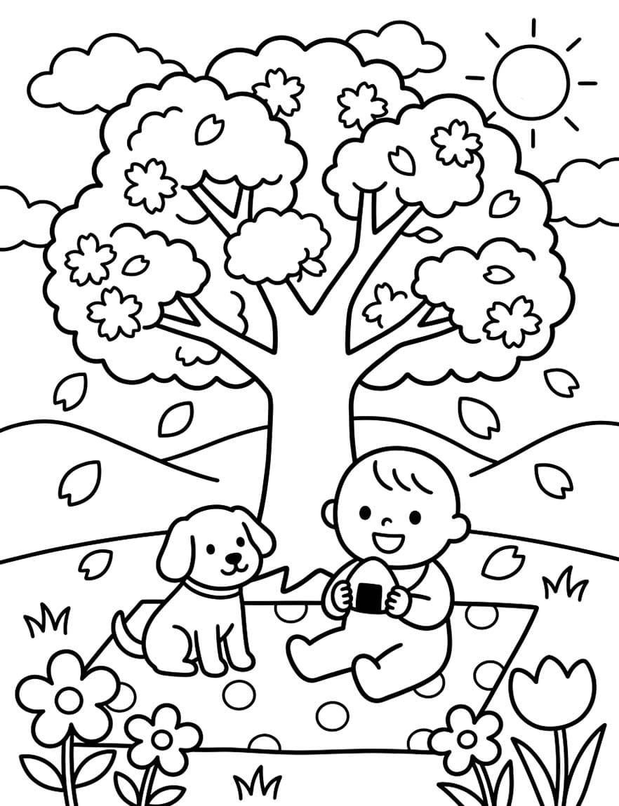 無料で印刷可能 花見 ぬりえ