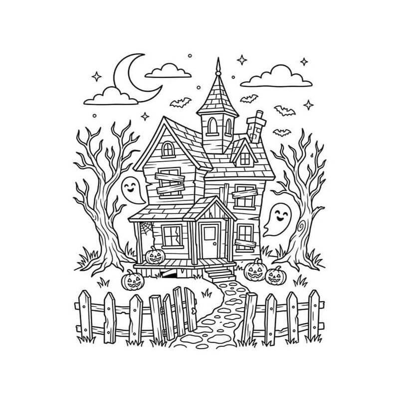 無料で お化け屋敷 描く ぬりえ