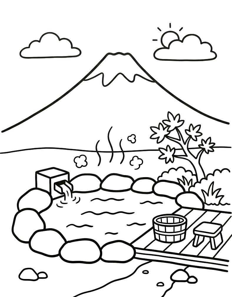 無料で 温泉 ぬりえ