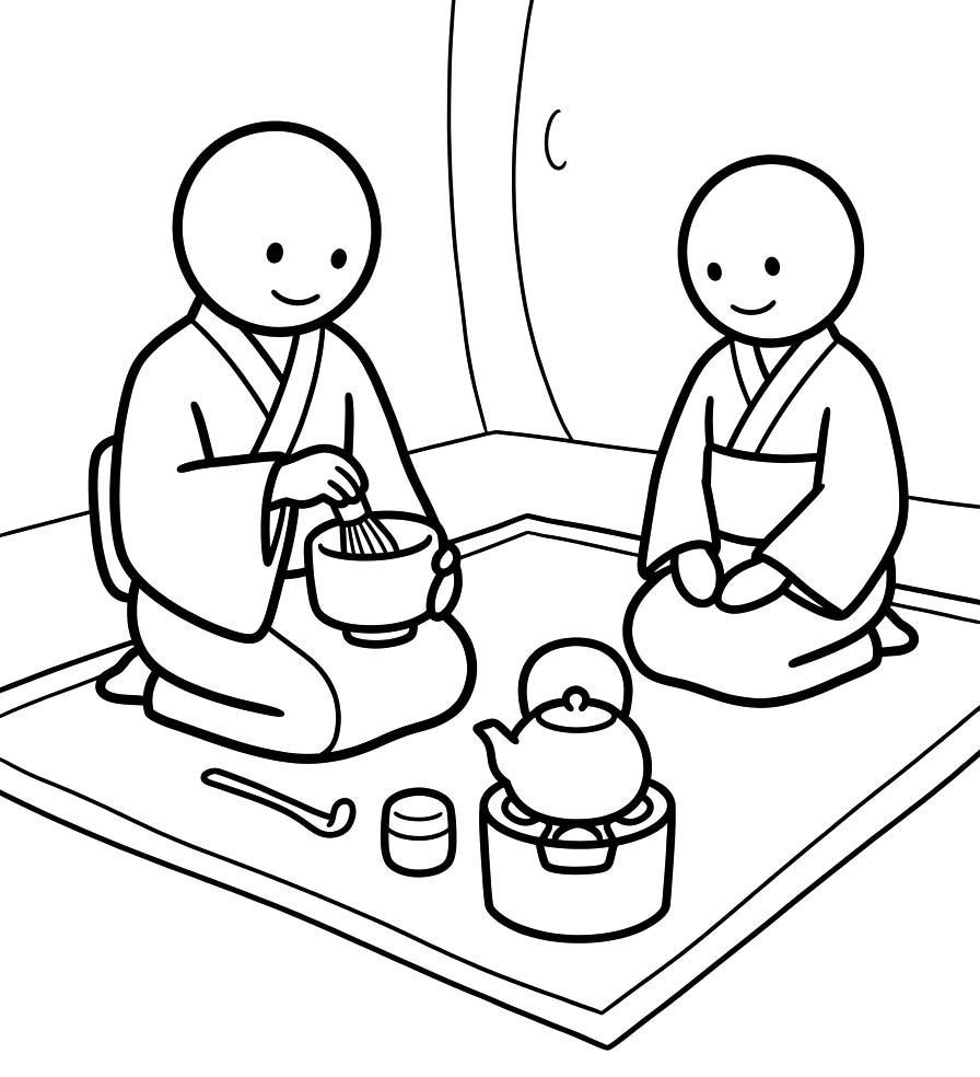 無料で  茶道 描く ぬりえ