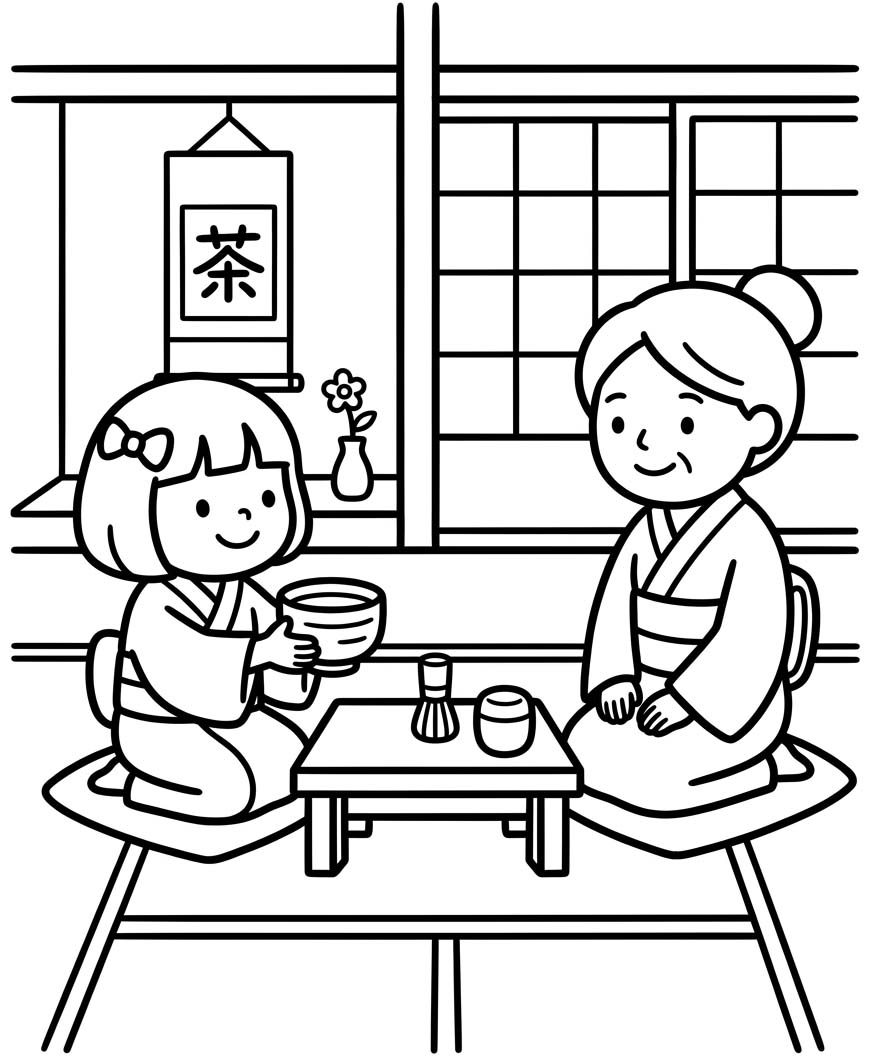 無料で  茶道 ぬりえ