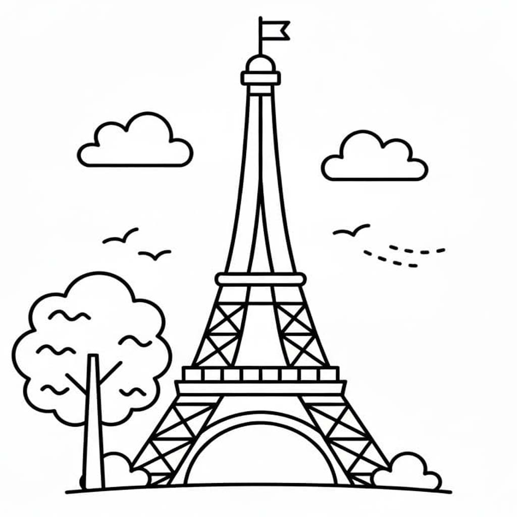 無料 エッフェル塔 描く ぬりえ