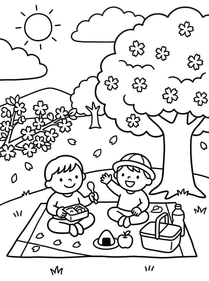 無料 花見 ぬりえ