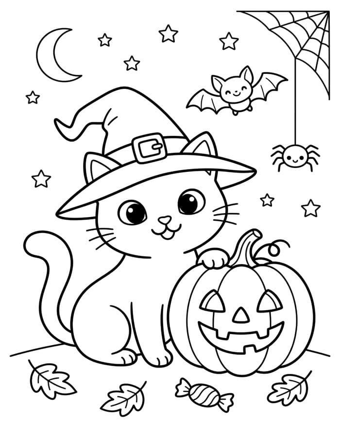 無料 ハロウィンの猫 描く ぬりえ