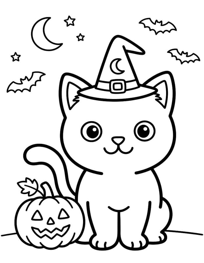 無料 ハロウィンの猫 ぬりえ