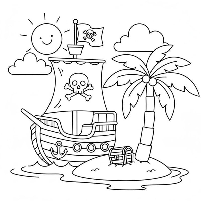 無料 海賊船 描く ぬりえ