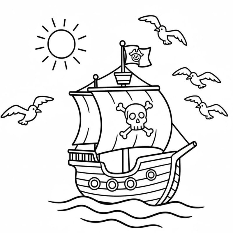 無料 海賊船 ぬりえ
