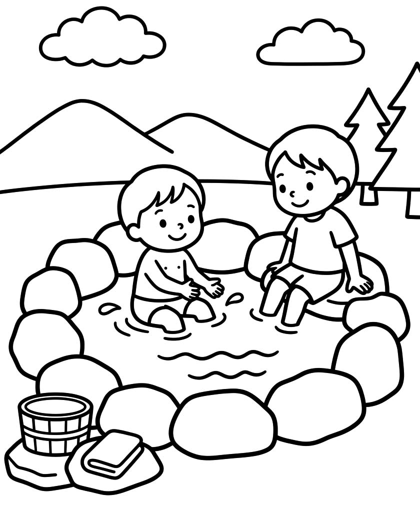 無料 温泉 描く ぬりえ