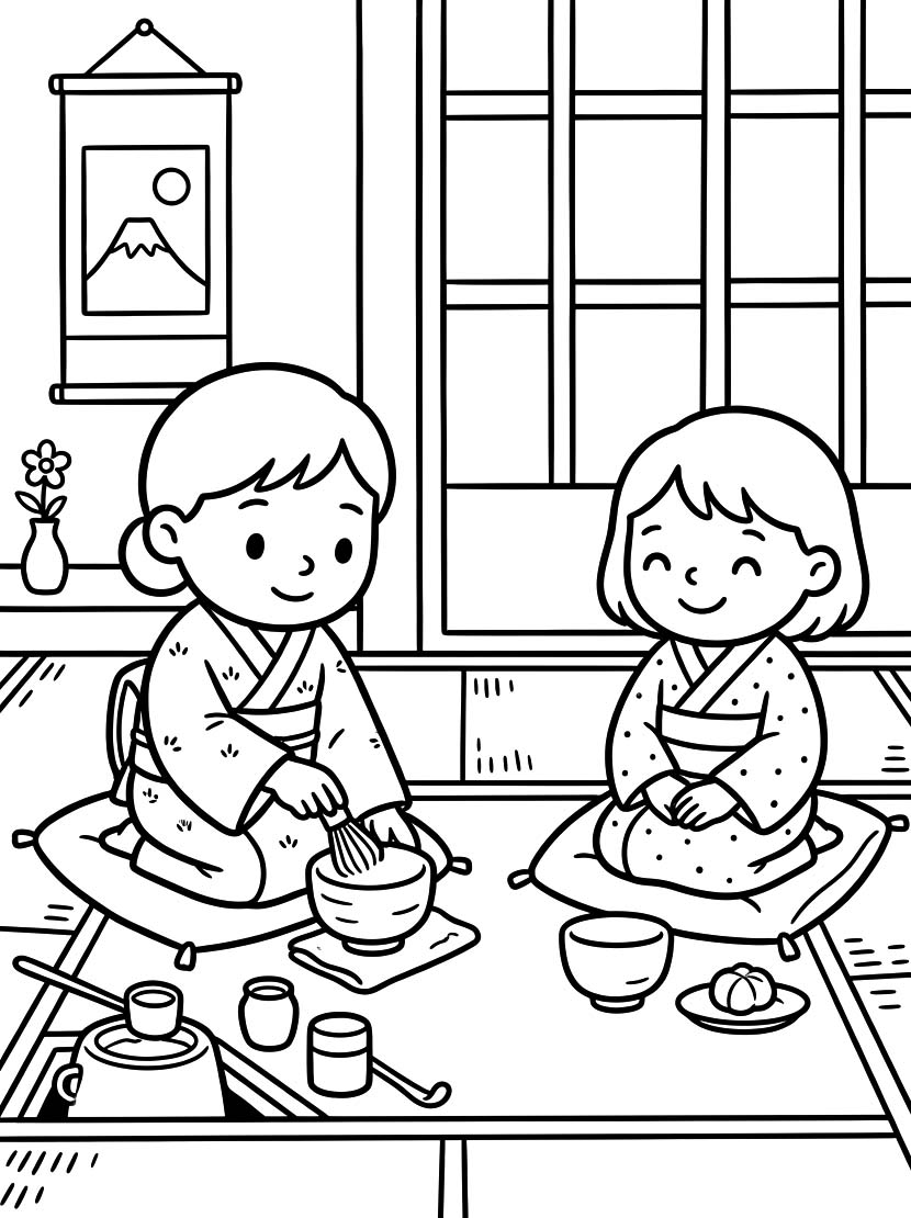 無料  茶道 描く ぬりえ