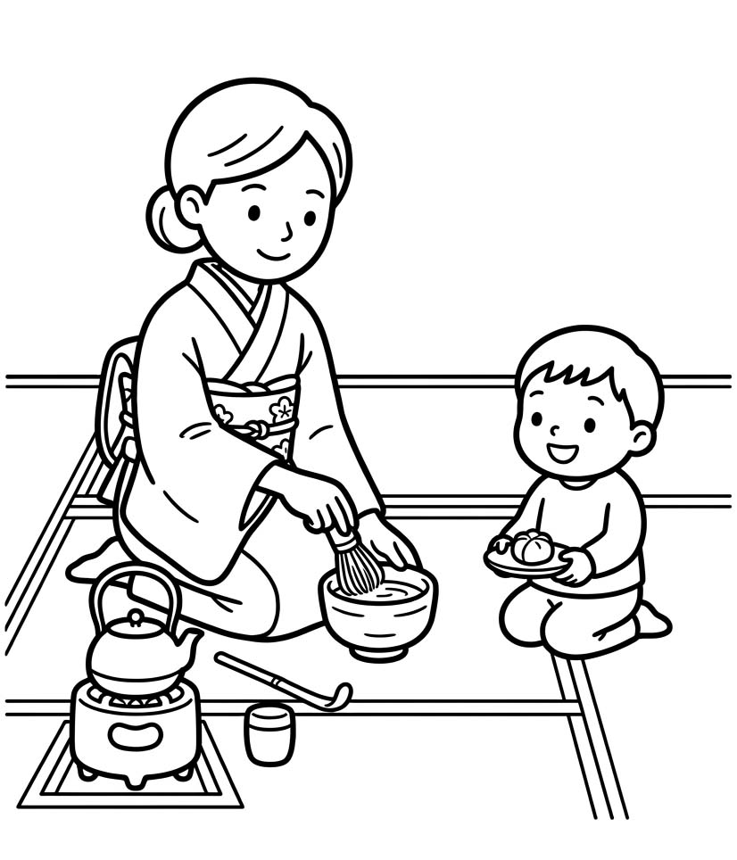 無料  茶道 ぬりえ